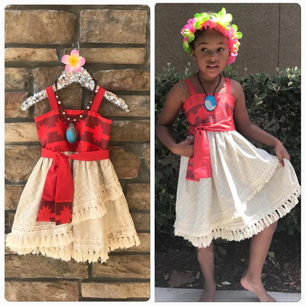 

Girls Kids Clothes Cosplay Princess Dress Moana Children Vaiana Girls Party Costume Dresses with Necklace Pet Pig Chick Girl Set