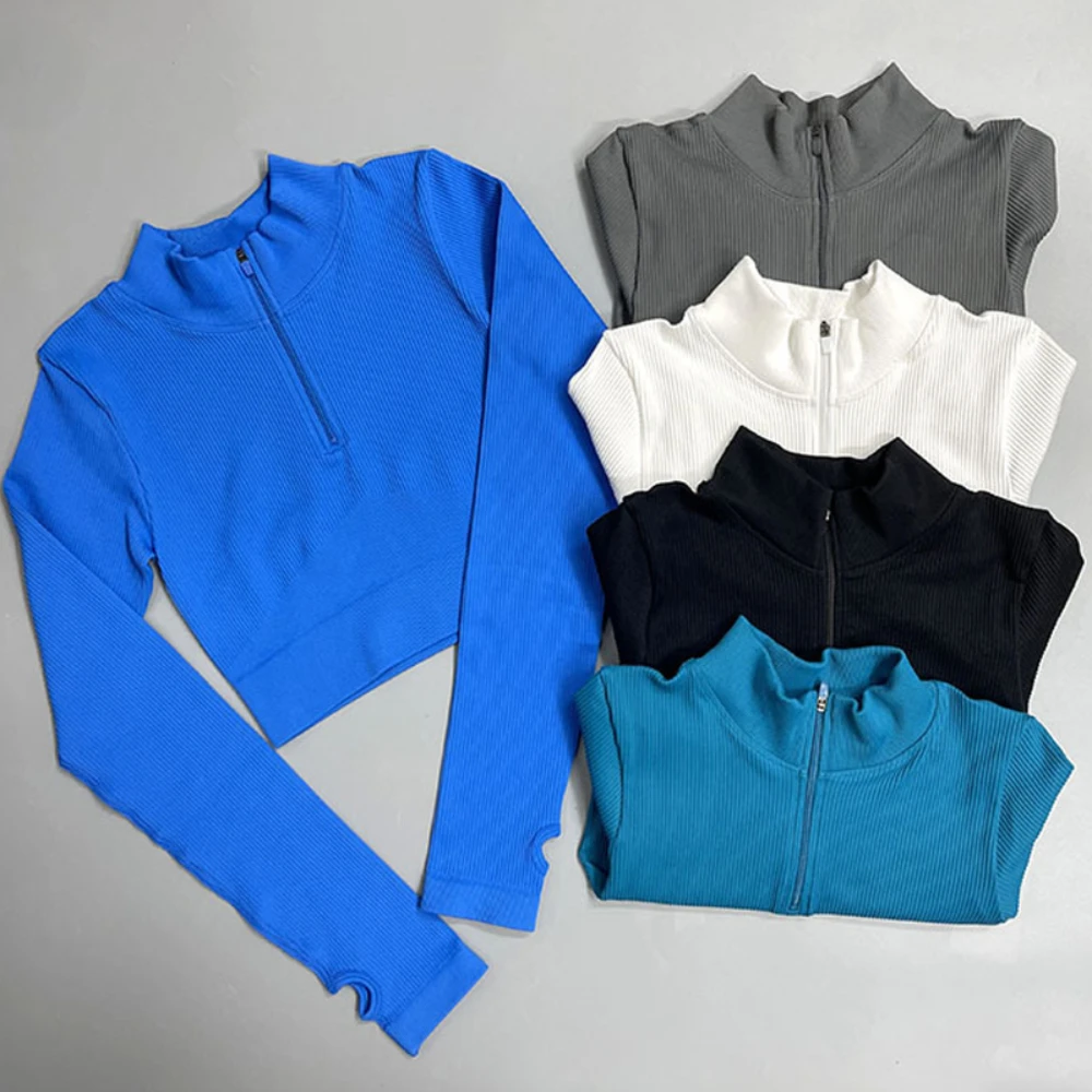 

2022 Women Sportwear Seamless Yoga Set Gym Fitness Clothing Zipper Long Sleeve Drawstring High Waist Leggings Seamless Sport Set