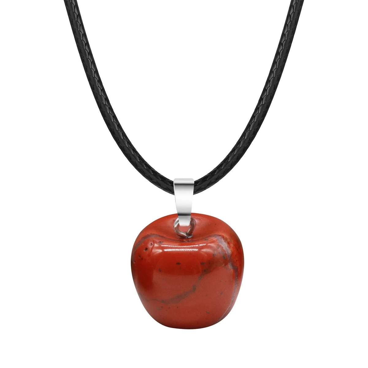 

Red Jasper 3D Apple Shape Pendant Necklace with 45CM Black Cord for Women Girls Crystal Apples Choker Jewelry
