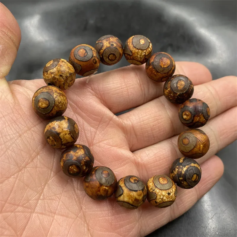 14mm Three-Eye Sky Beads Old Agate Bracelet