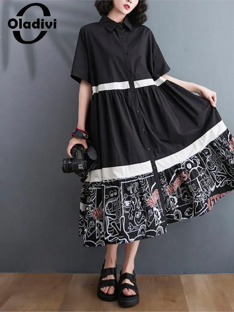 

Oladivi Oversized Clothing Summer Women Elegant Dress Korean Style Vintage Ladies Casual Loose Large Size Dresses Vestidios 8940