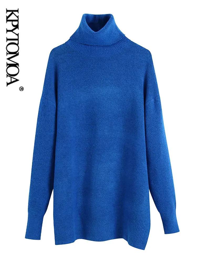 

KPYTOMOA женский модный плотный теплый вязаный свитер большого размера винтажные женские пуловеры с высоким воротником и длинным рукавом шика...