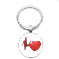 2019 new temper heart rate beating girl heartbeat glass cabochon keychain fashion car key ring pendant jewelry gift