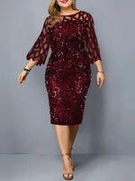 party dress plus size ladies midi sequin mesh long sleeve lace elegant bodycon xl 4xl 5xl evening dresses for women summer 2022