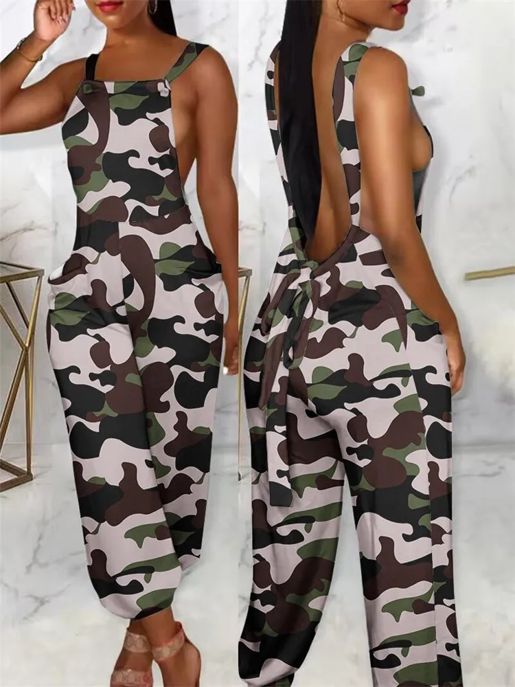 

Sets Outifits 2023 Camouflage Print Backless Pocket Detail Suspender Jumpsuit of One Fashion Casual Pieces for Women Free Ship