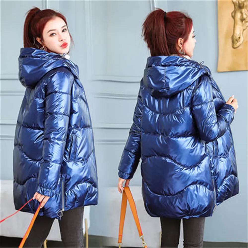 New2022 New Winter Jacket Parkas Women Glossy Down Cotton Jacket Hooded Parka Warm Female Cotton Padded Jacket Casual Outwear 61