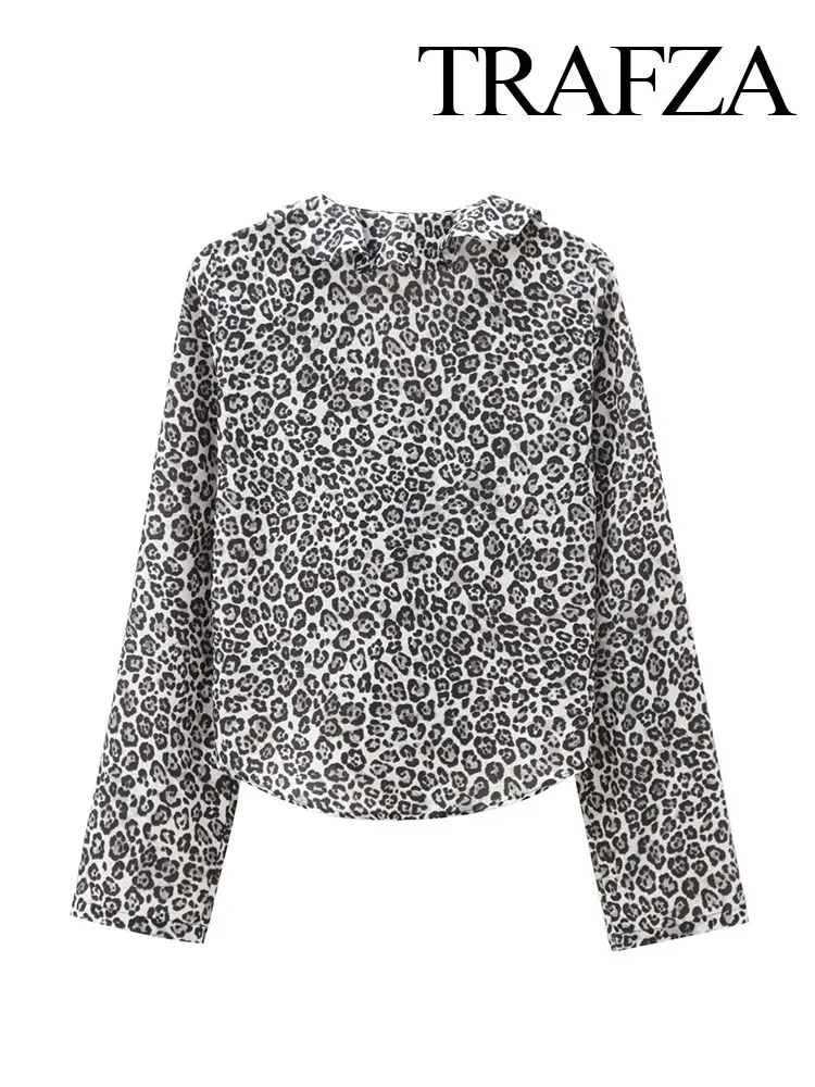 Женская леопардовая Блузка с оборками и V-образным вырезом