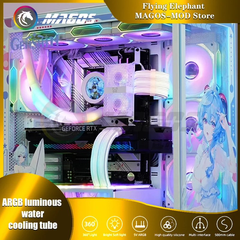 Universal CPU AIO Water Cooling Tube ARGB 5V RGB Luminous Neon Silicone Pipe Cover MB SYNC