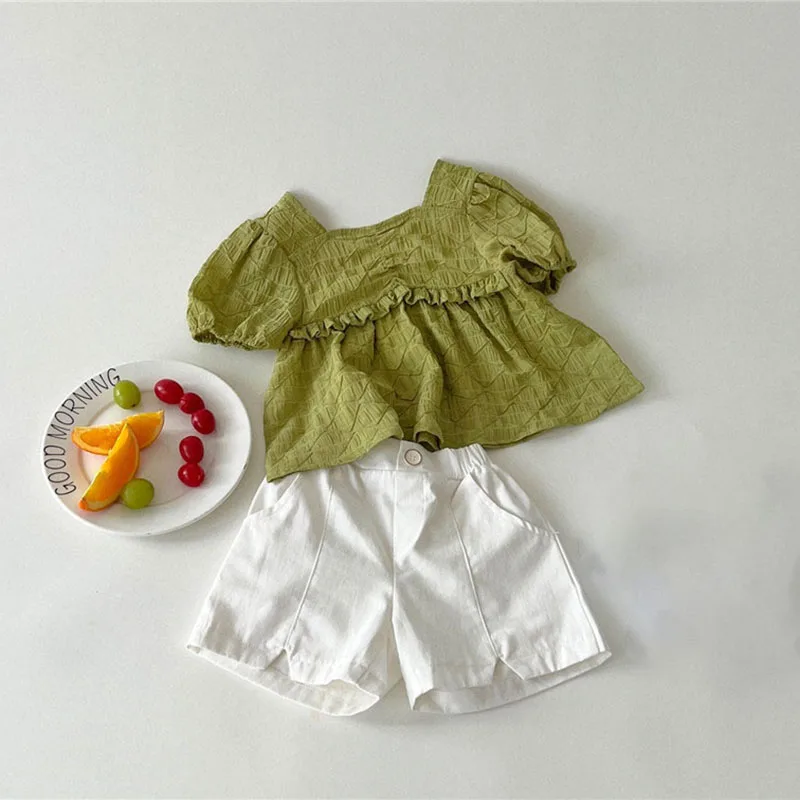 

Комплект из 2 предметов для девочек HAYANA, Летний зеленый пуловер с коротким рукавом и шорты, 2022