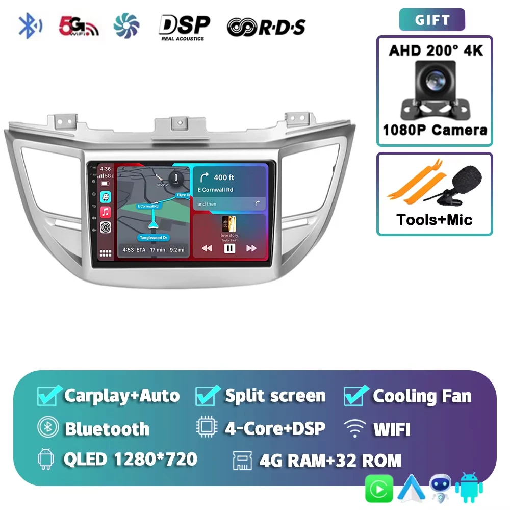 

Для Hyundai Tucson 3 2015-2018 Android 15 2K QLED Автомобильный радиоприемник Мультимедийный видеоплеер GPS стерео CarPlay Головное устройство 4G WIFI dsp