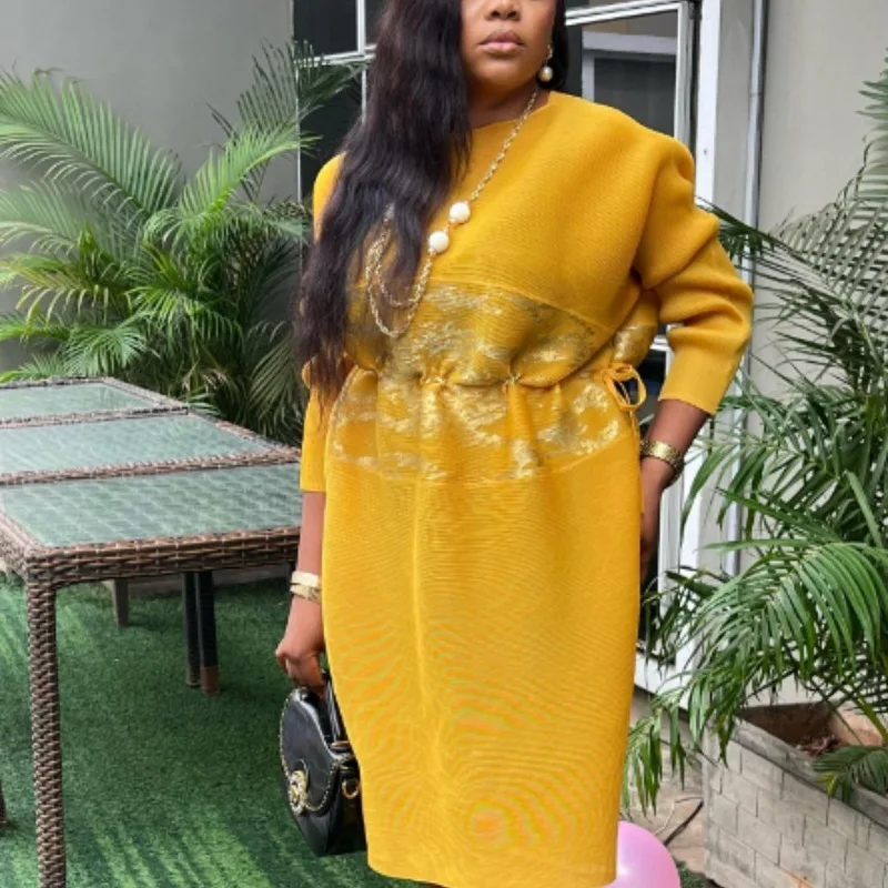 Женское вечернее Плиссированное Платье Стильная летняя одежда с круглым вырезом