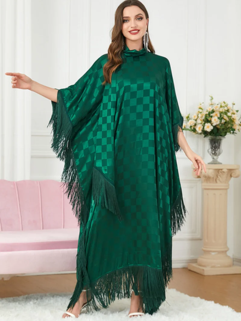 Eid Muslim Party Dress Abayas for Women Dubai Tassel Bat Sleeve Long Dresses Morocco Kaftan Women's Ramadan Caftan Robe 2023