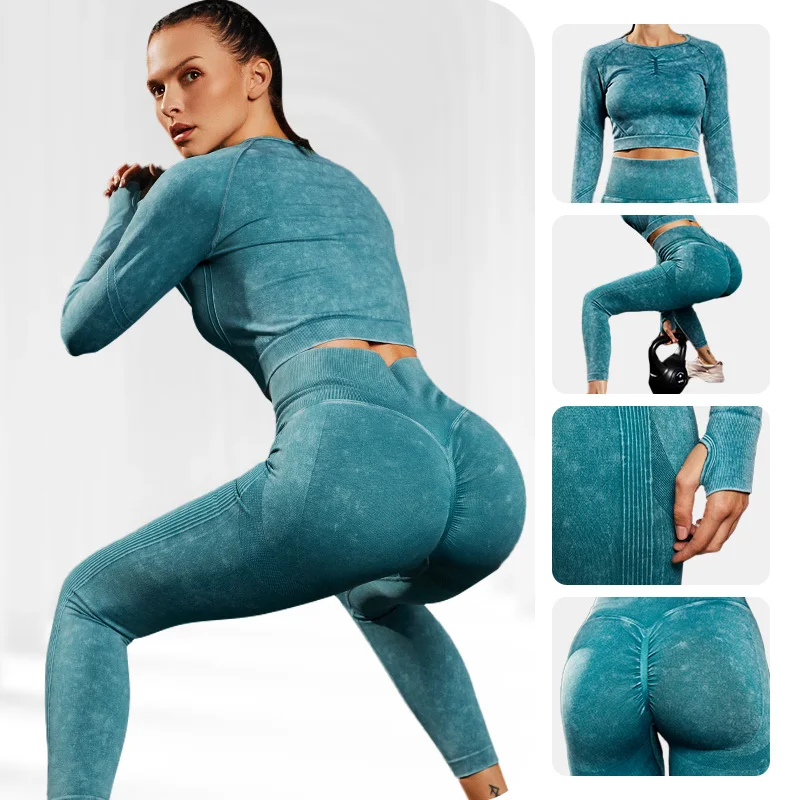 2023 Seamless Gym Set Push Up Fitness Leggings Workout Crop Top Women 1/2 Piece Set Outfit Tights Pants Yoga Suit Sports Clothes