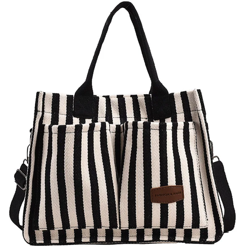 Casual Canvas Shoulder bags for women 2023 Crossbody Bags Cotton Cloth lunch bag Purses and stripe Handbags For Girls makeup bag