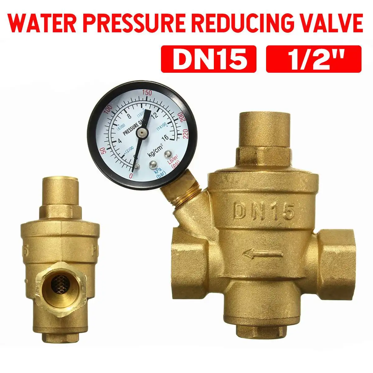 

DN15 1/2" Brass Water Pressure Reducing Maintaining Valves Regulator Adjustable Relief Valves With Gauge Meter