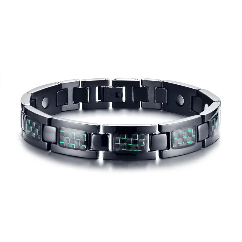 

wholesale green carbon fiber men bracelet stainless steel jewelry