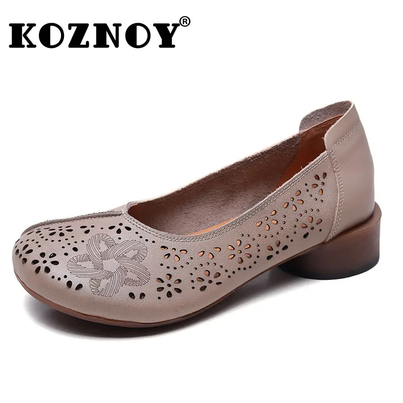 

Koznoy 3cm Soft Soled Comfy Fashion Moccasins Mom Summer Woman Genuine Leather Ethnic Flats Ladies Hollow Slip on Shallow Shoes