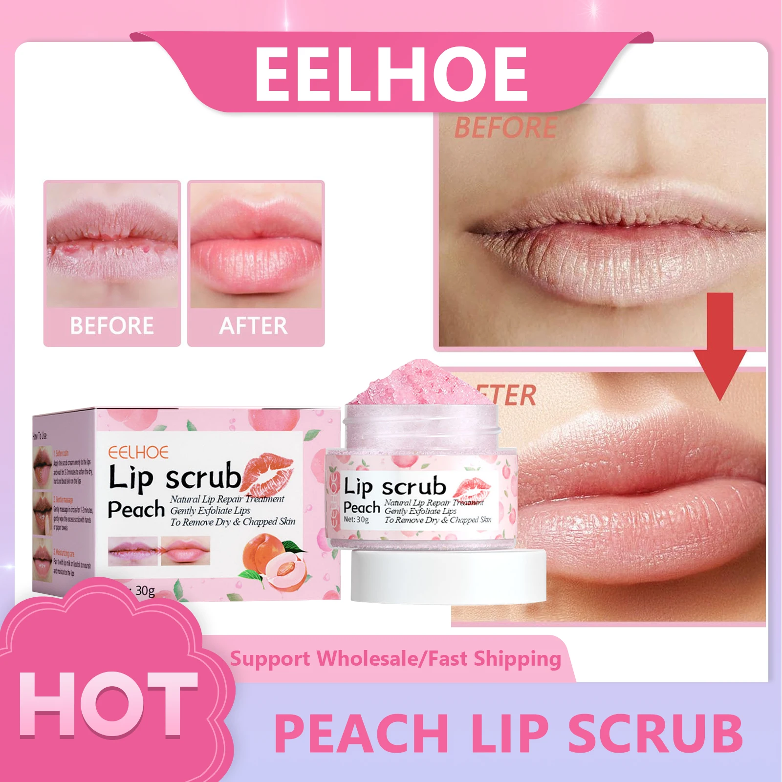 

Peach Particles Lip Scrub Makeup Nourishing Moisturizing Lip Balm Exfoliating Lips Care Moisturizing Full Remove Dead Skin