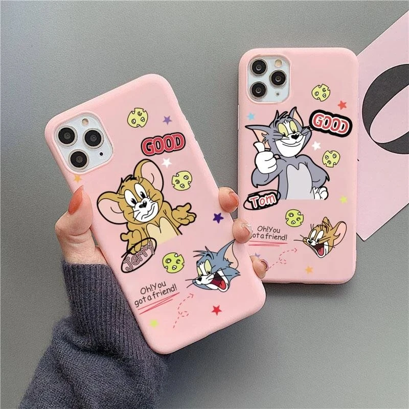 

Tom cat Jerry mouse phone case For iPhone 13 12 mini 11 pro xs max X XR 5 6 7 8 plus tpu pink soft shell protective