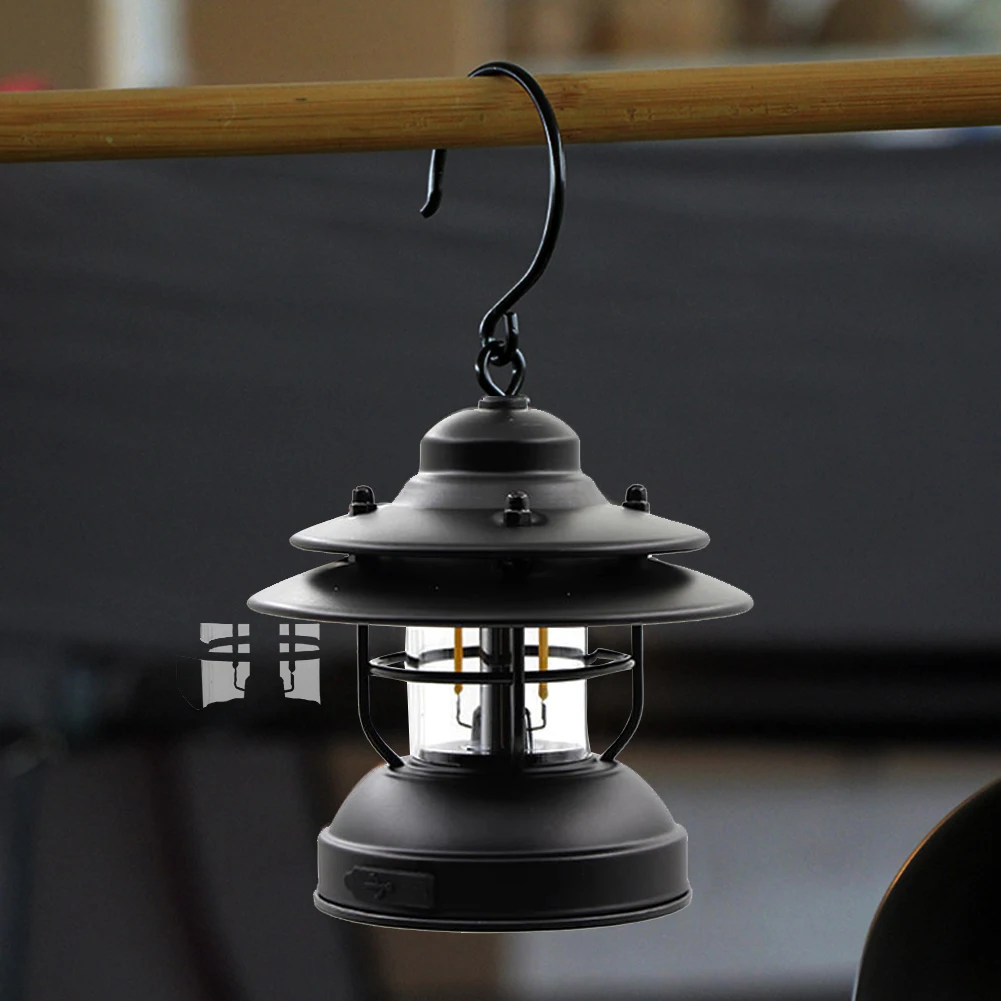 

Iron Outdoor Camping Light Battery Powered Portable Lamp with Metal Hook Tent Hanging Lamp Home Garden Decoration