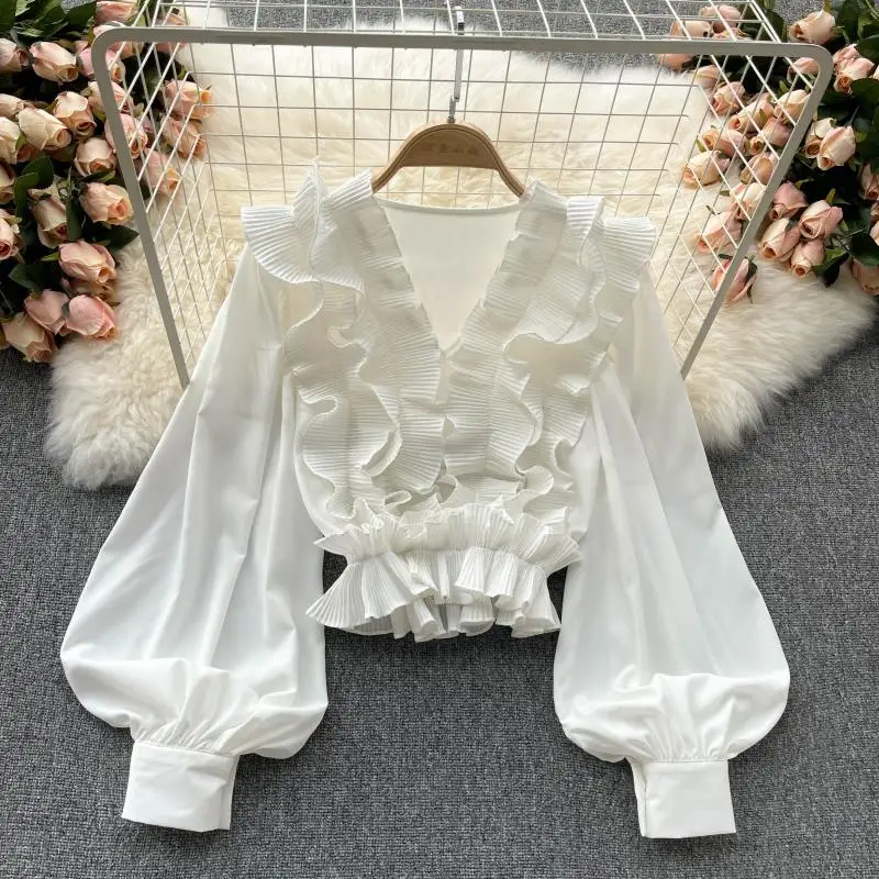 

2022 new fashion women's clothing V-Neck women shirts blouses long sleeve top women