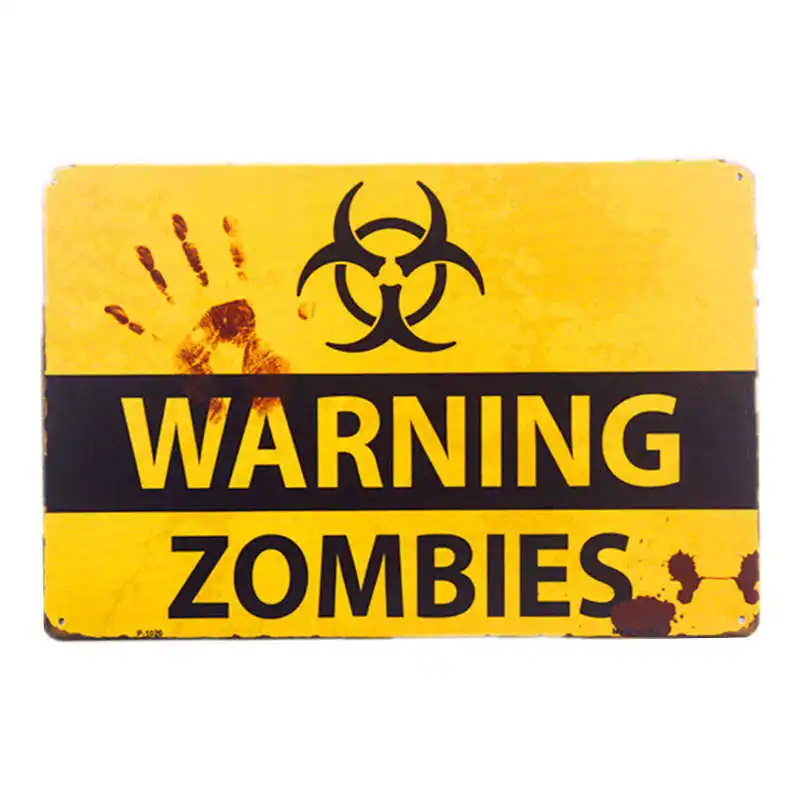 

Shabby chic Retro ZOMBIE WARNING SIGNS HALLOWEEN POSTERS OUTBREAK