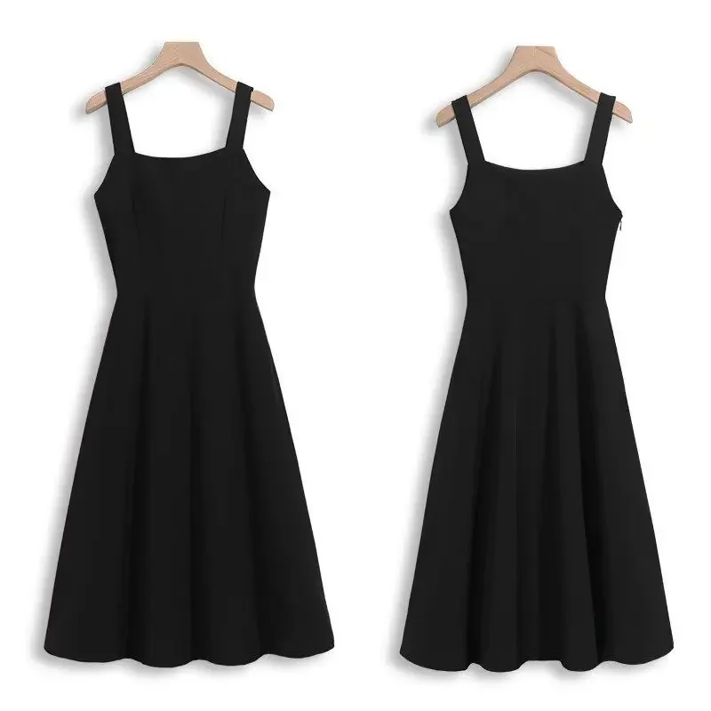 Женское летнее облегающее талию элегантное черное платье-майка во французском