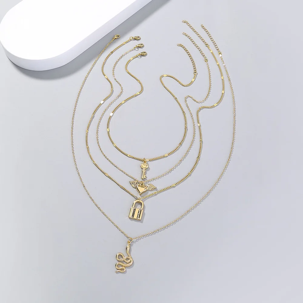 

Top-Selling Product Fashion Multi-Element Pendant Snake-Shaped Key Niche Multi-Layer Necklace Ornament Jewelry