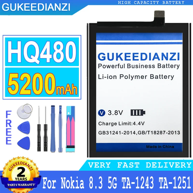 

Bateria 5200mah High Capacity Replacement Battery HQ480 For Nokia 8.3 5G TA-1243 TA-1251 Big Power High Quality Battery