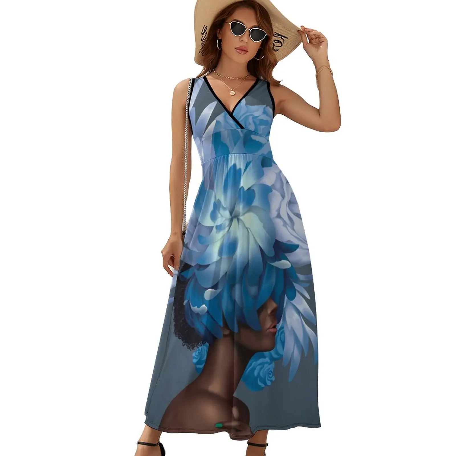 

Платье женское с цветочным принтом, элегантное пляжное Длинное Макси-Платье Бохо С V-образным вырезом, базовая одежда в стиле оверсайз, лето