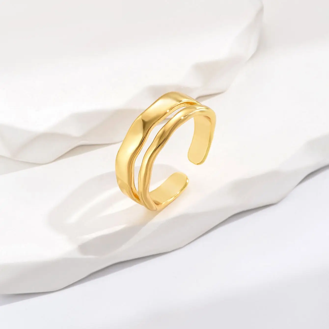 

Gold Plated Luxury Open Ring Jewelry personality smooth double-layer simple female ring index finger ring tail ring