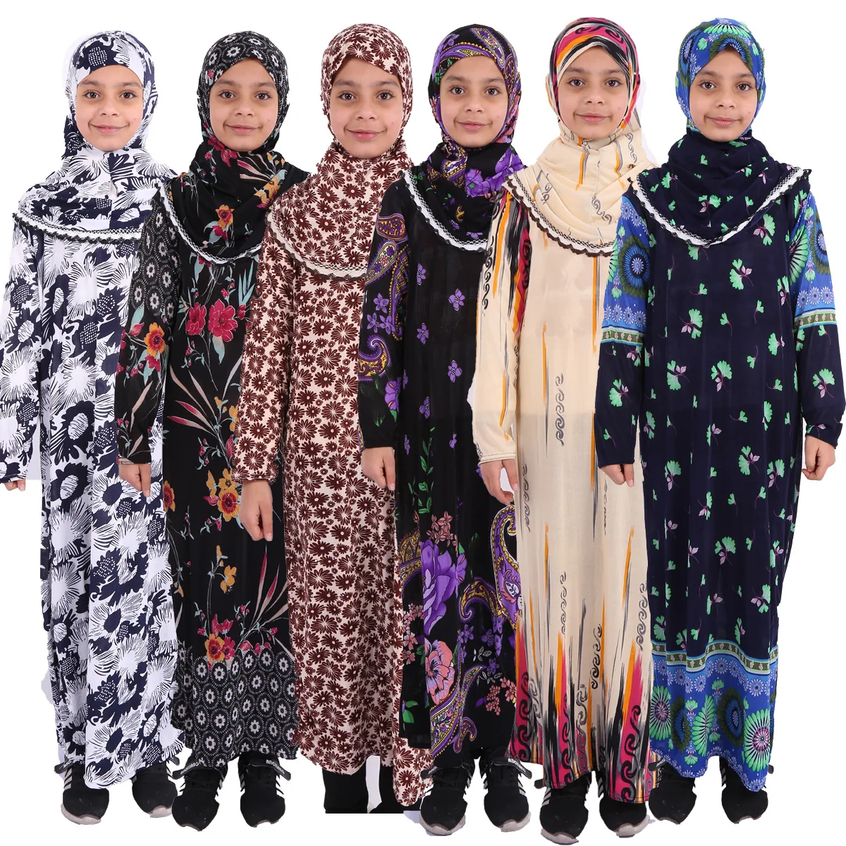 

Girls Muslim Abaya Kids Maxi Dress Print Ramadan Hijab Long Robe Gowns Kimono Cute Jubah Middle East Arab Islamic
