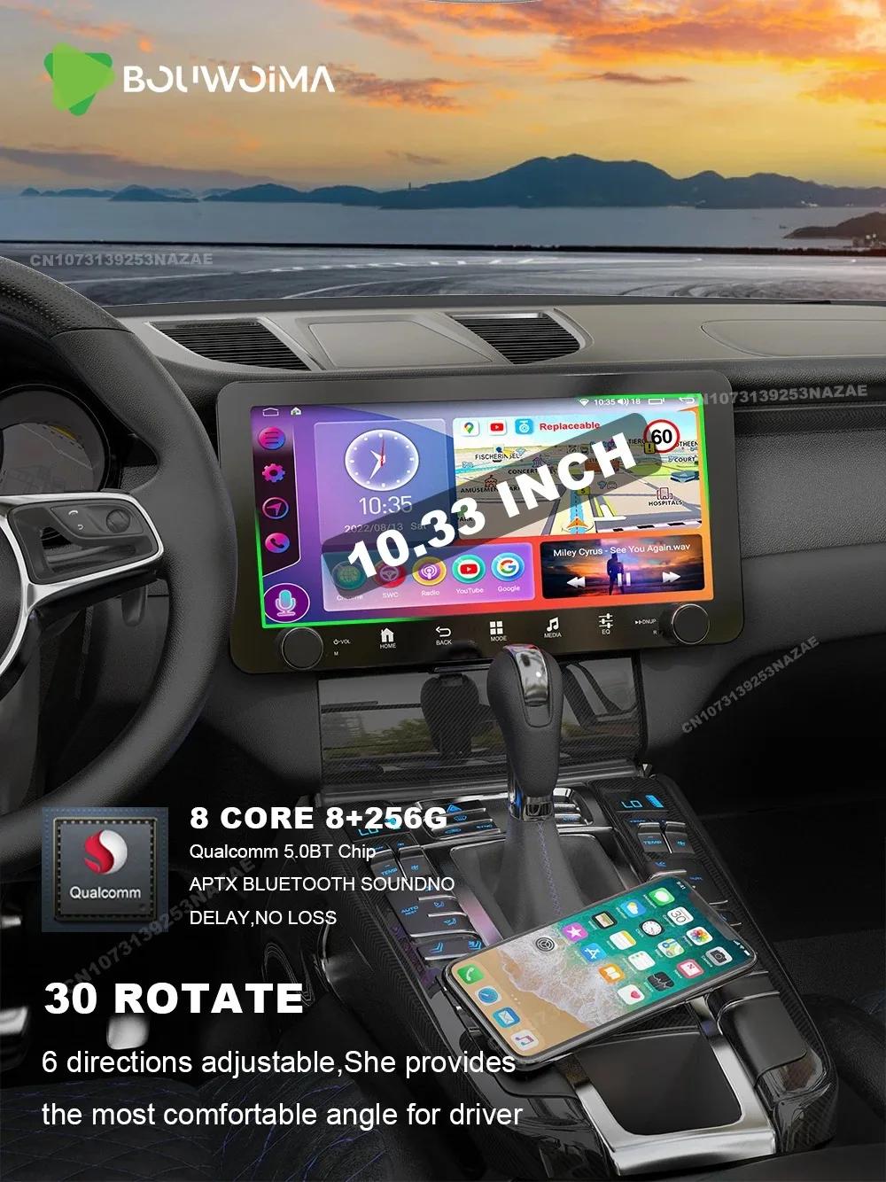 

10.33inch Rotate Car Radio 1 Din Android Auto Automotive Multimedia Player Wireless CarPlay Dual Knobs for BWM Golf Volkswagen