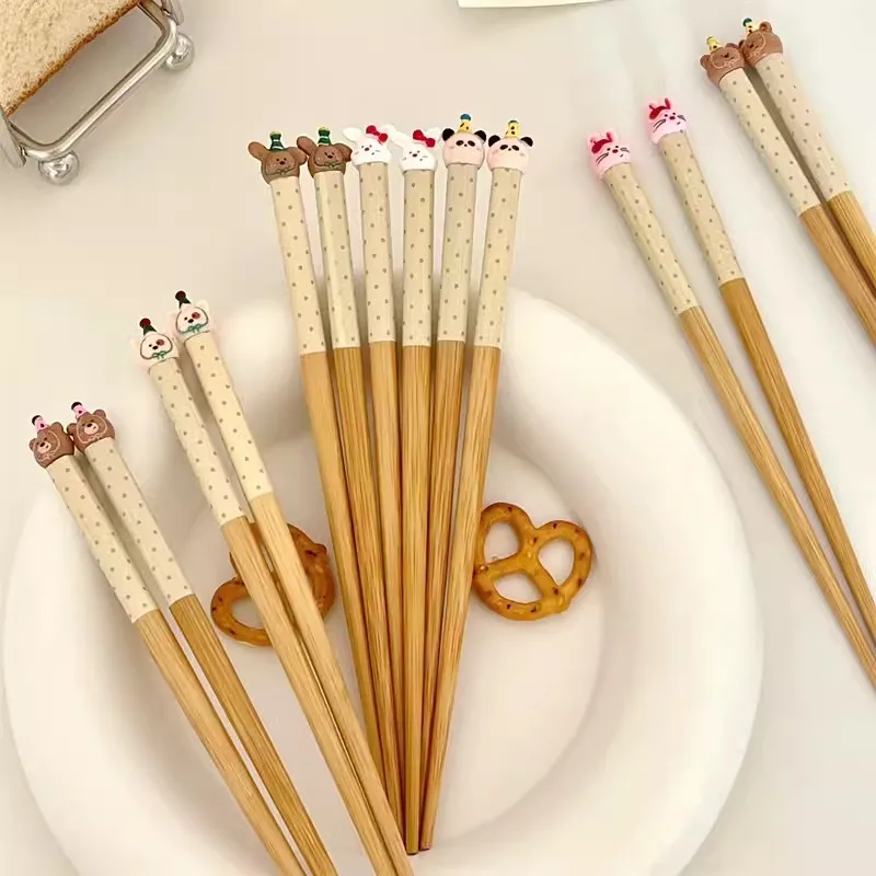 Китайские палочки для еды Kawaii Bear милые деревянные корейские японские фотообои