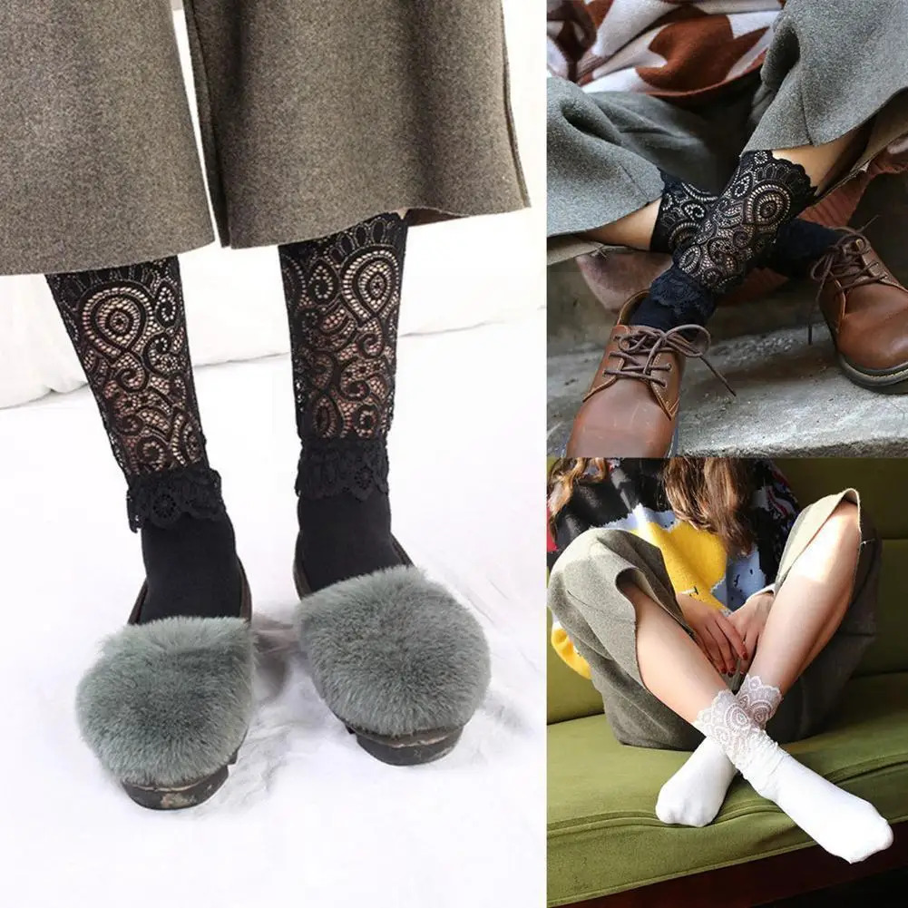 

1 пара, женские эластичные кружевные носки с цветочным принтом