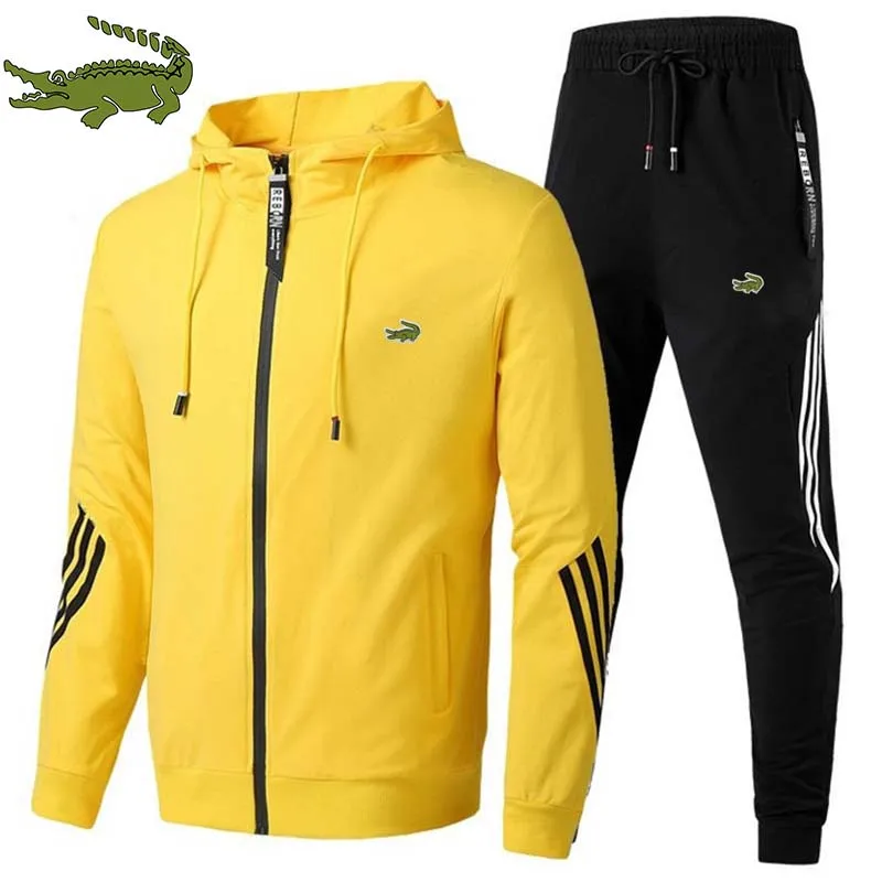 2022 High quality men's sports zipper hooded jacket set trend outdoor sports printed jacket + pants set