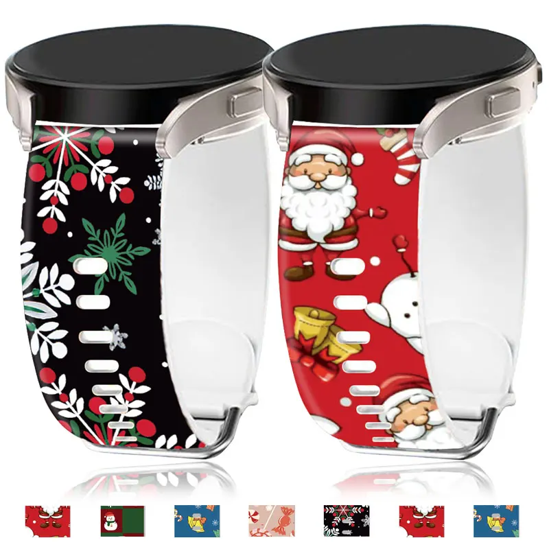 Рождественские праздники Ремешок для часов 20 22 мм Силиконовые браслеты Samsung Galaxy