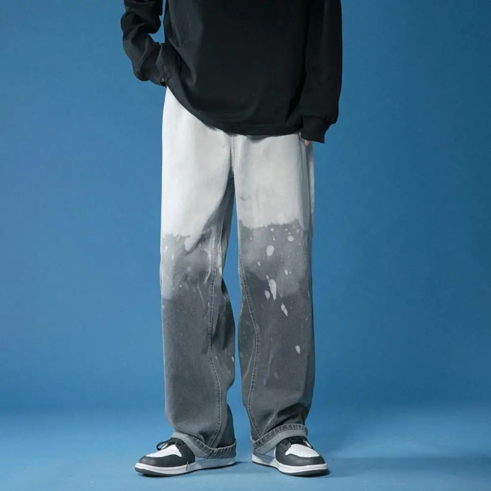 

Trendy Mid Waist Long Wide Leg Denim Pants Men Pants Comfy Tie-dye
