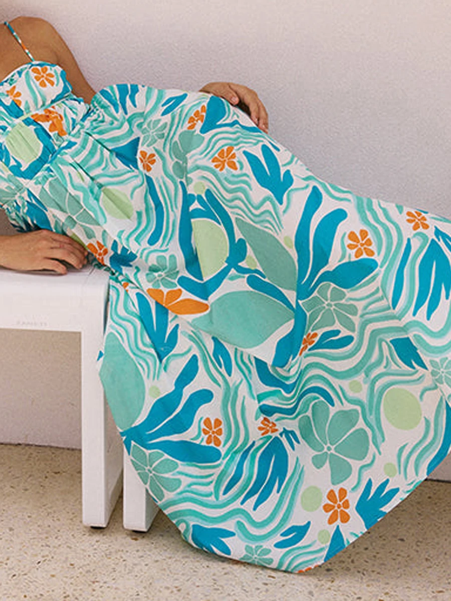 Женское Цветочное платье на бретельках PMIYS длинное платье-миди без рукавов с