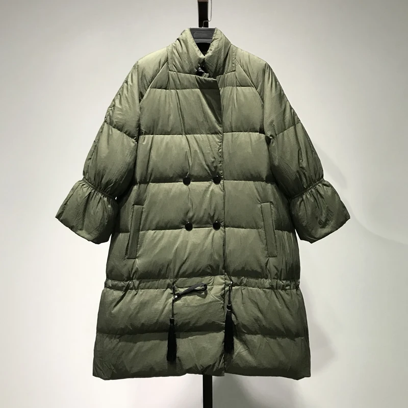 Women's Down Jacket 2022 Winter New Mid-Length Temperament Solid Color Double-Breasted White Duck Down Thick Warm Coats Female