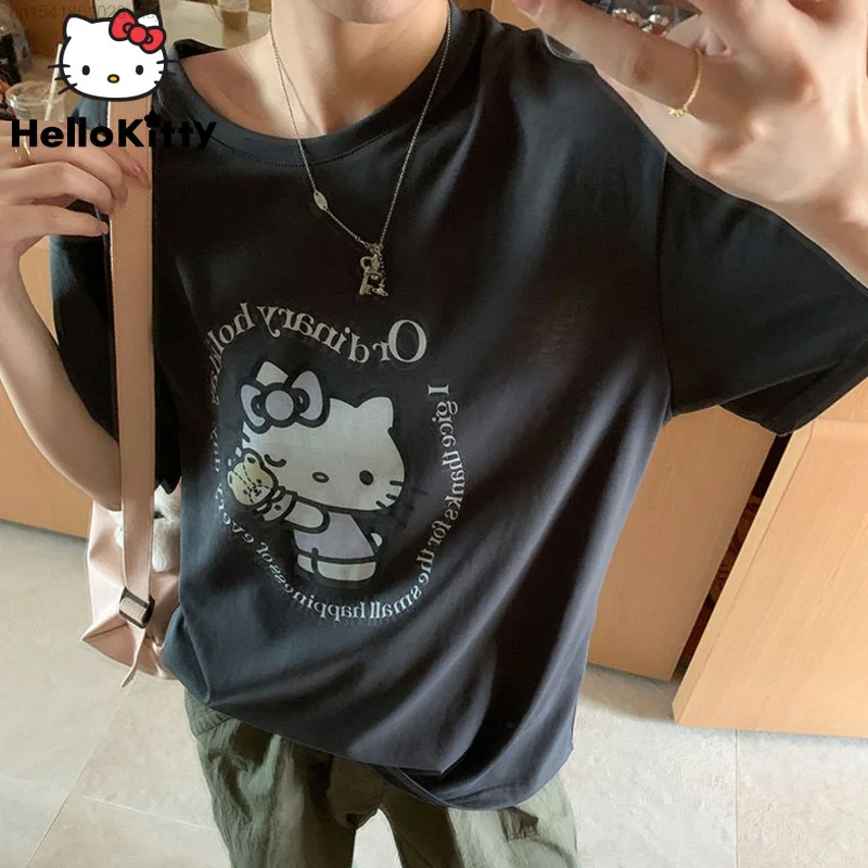 

Sanrio Hello Kitty Cartoon Graphic Short Sleeve Tops Women Funny Anime Black T Shirt Y 2k Gothic Punk Japanese Tees Yk2 Shirt
