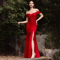 off the shoulder strapless evening dresses sexy long womens evening gown floor length draped pleat red party dress 20222