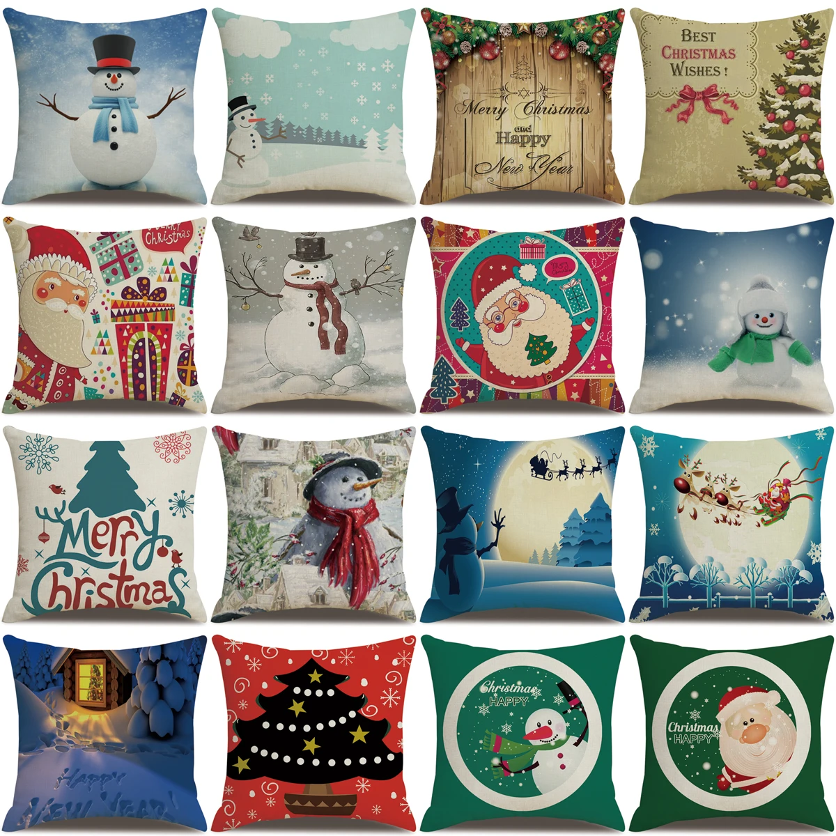 

ZHENHE Santa Claus and Snowman Linen Pillow Case Home Decoration Cushion Cover Bedroom Sofa Decor Pillow Cover 18x18 Inch