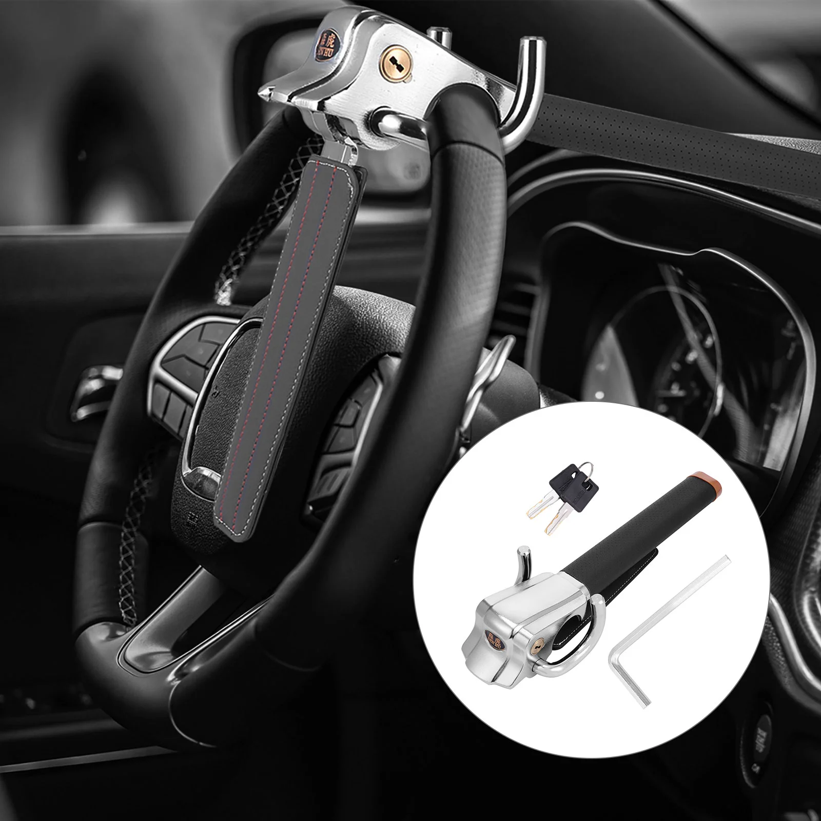 Anti-theft Lock Safety Lock Vehicle Lock Automatic Anti Wheel Lock Stainless Steel Steering Wheel Clamp