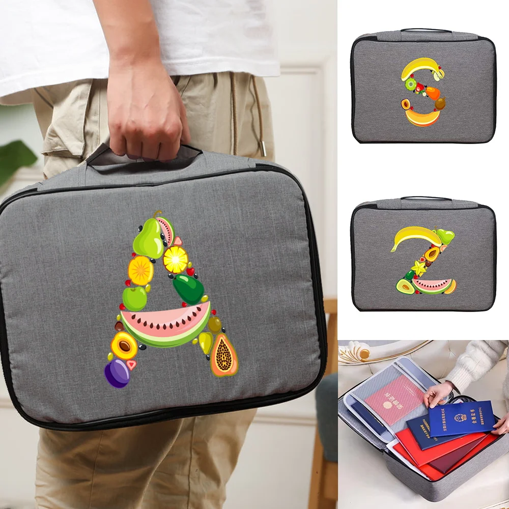 File Holder Handbags for Men Women Travel Credentials Wallet Luggage Storage Bag Fruit Print Waterproof Documents Organizer Case