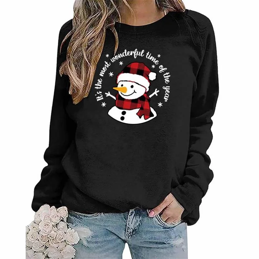 

Женский пуловер с длинным рукавом, повседневный Свободный свитшот с капюшоном, с изображением снеговика, Санта-Клауса, для рождественской вечеринки, зима 2022