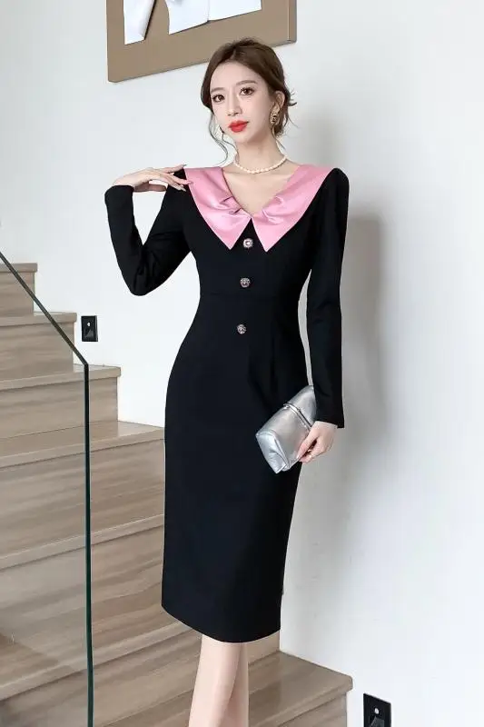 Женское платье новинка 2024 офисные женские винтажные Лоскутные однотонные платья