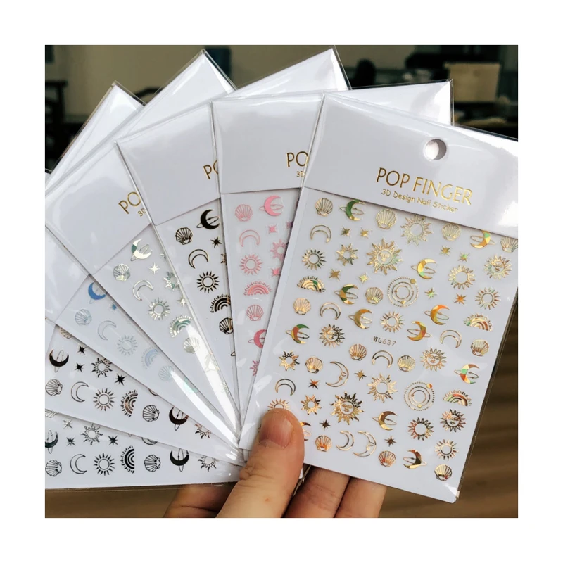 

10PCS New 3D DIY Sun Pentagram Moon Laser Colored Nail Decal Decal Accessories Slide Waterproof Nail Sticker
