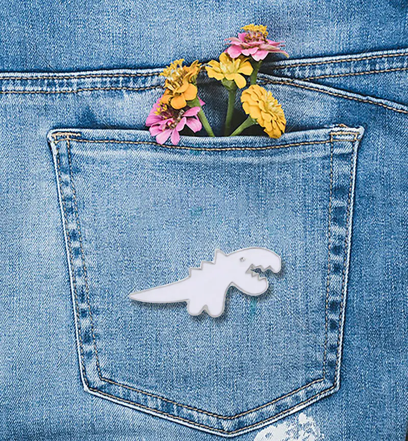 Динозавр Каркающий Эмалевые Значки Кастомные Милые Черно-Белые Броши Для Сумки Одежды Значок На Зажиме Простые Украшения В Подарок Для Ребенка Друга.