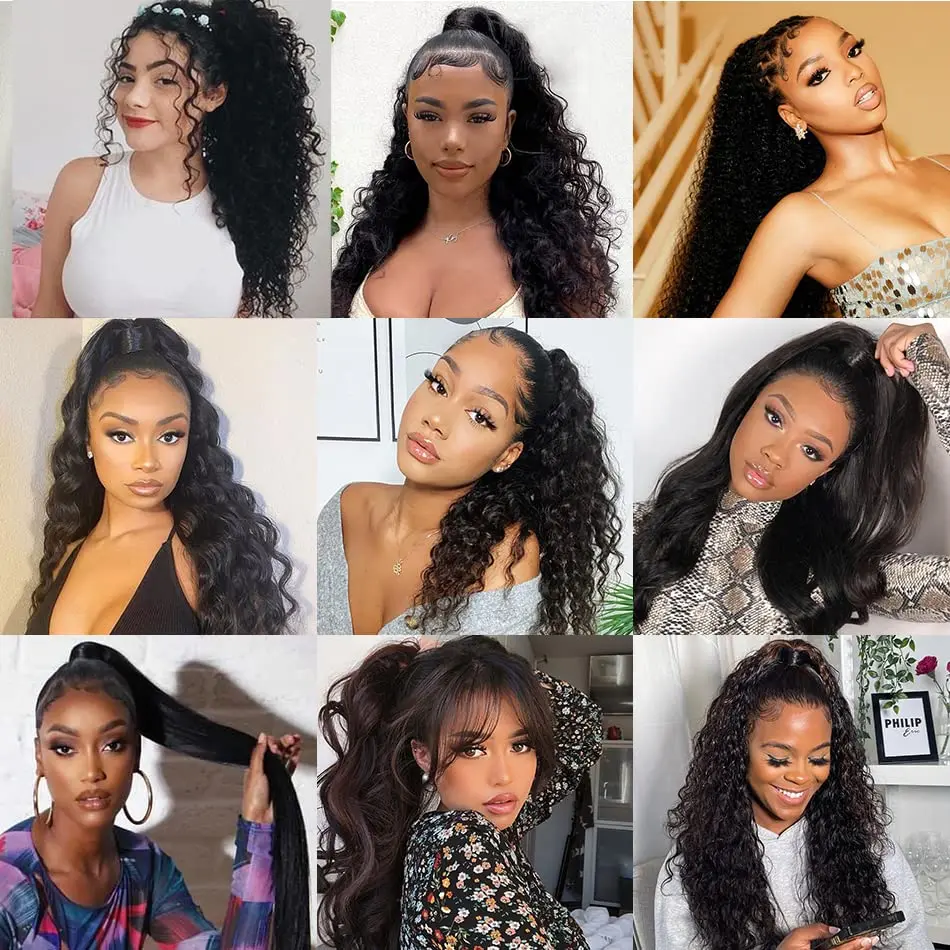Бразильские Волосы 100% Remy Curly Clip-in Ponytail Nакладка На Конский Хвост С Клипсой